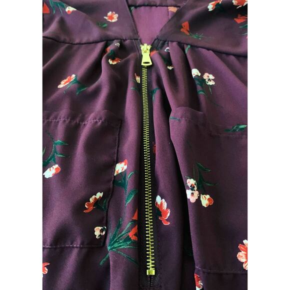 ORANGE KISS LONG SLEEVE V-NECK HALF-ZIP BLOUSE, WOMENS, 3X, BURGUNDY W/FLOWERS - Picture 3 of 12